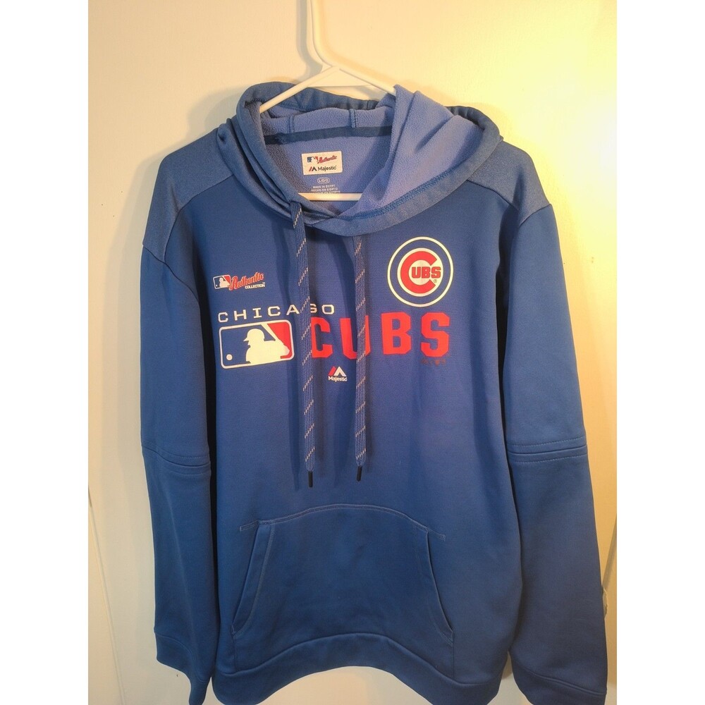 Majestic Chicago Cubs Hoodie Mens Large Blue Therma Base Authentic Collection
